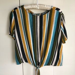 NWOT Front Tie Striped Crop Shirt